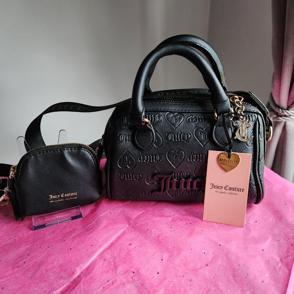 Juicy Couture NWT Semi Charmed Mini Black Bag and pouch 4Pc Satchel set - Picture 7 of 9